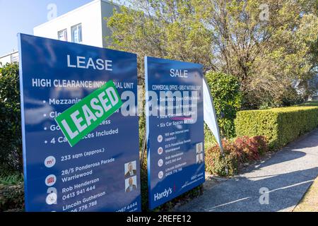 Australian industrial business park in Warriewood Sydney, industrial units for sale and lease advertised by agent,NSW,Australia Stock Photo