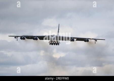 61-0029, a Boeing B-52H Stratofortress operated by the United States Air Force, arriving at RAF Fairford in Gloucestershire, England to participate in the Royal International Air Tattoo 2023 (RIAT 2023). Stock Photo