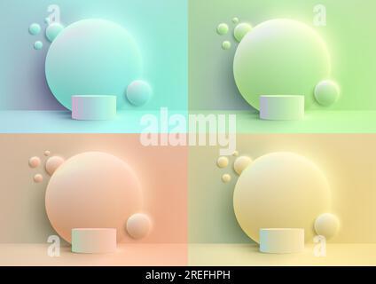 Pastel colors and modern minimalism in this 3D realistic showcase podium. With a circle backdrop and sleek design, this vector illustration is perfect Stock Vector