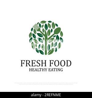 organic food logo design illustration,healthy eating, green and fresh food logo design premium vector Stock Vector