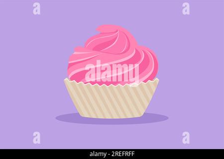 Character flat drawing fresh sweet muffin cake online shop logo. Delicious pastry shop menu, restaurant badge concept. Tasty cookies logotype, flyer, Stock Photo