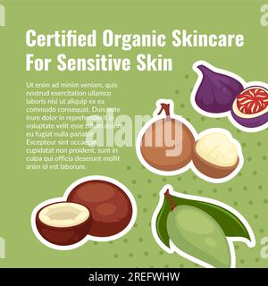 Natural ingredients for cosmetic products, certified skincare for sensitive skin. Homemade masks and moisturizers with lichi. Promo banner, advertisem Stock Vector
