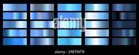 Blue metallic gradient background set. Metallic gradation textures. Shiny elegant vector gradient collection. Vector illustration Stock Vector