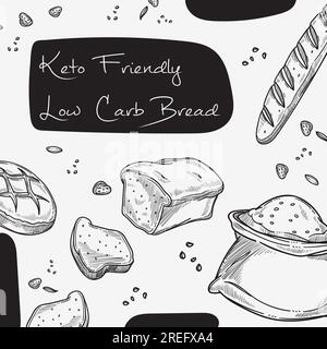 Low cards and keto friendly bread and baked goods. Healthy dieting and nutrition, eating food with organic elements. Promo banner, food advertisement. Stock Vector