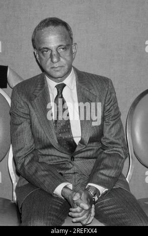 American lawyer and prosecutor Roy Cohn, three-quarter length seated ...