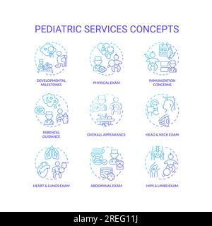 Pediatric services blue gradient concept icons set Stock Vector