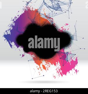 Background with brush stroke, blot, triangular grid and label Stock Vector