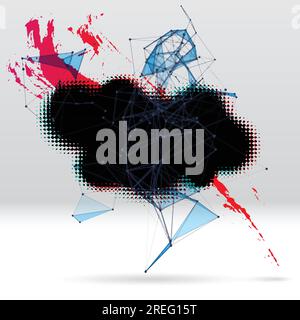 Background with brush stroke, blot, triangular grid and label Stock Vector