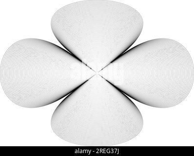 Black lines pattern in clover form isolated on white background. For design elements in concept of technology, science or modern. Stock Vector