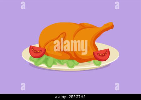 Character flat drawing fresh delicious roasted turkey logo. Typical food menu for holiday celebration festival concept for restaurant menu or food del Stock Photo