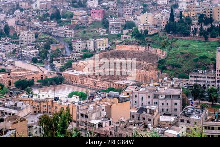 The Roman Theater and Odeon, the Hashemite Plaza and the downtown area seen from the Citadel Hill. In Amman, Jordan. Stock Photo