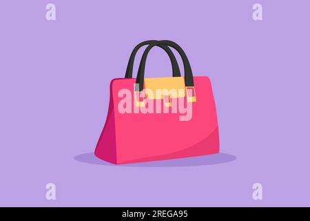 Cartoon flat style drawing woman handbags collection of fashionable items logotype symbol. Bags with zippers, pockets, handles and adjustable shoulder Stock Photo