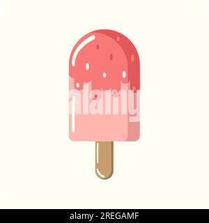 Cold pink ice cream on a stick with pink icing and sprinkles with highlights. Vector, object, EPS10. Stock Vector