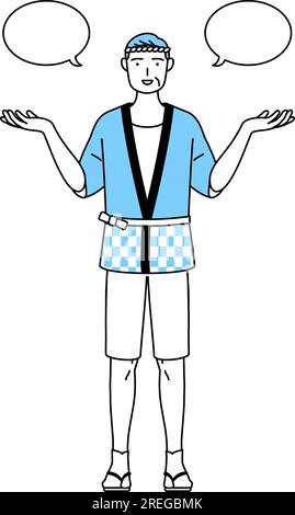 Senior man wearing Happi coat for summer festivals with wipeout and ...