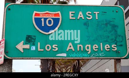 Santa Monica, California: Direction sign I-10, Interstate 10 East to Los Angeles Stock Photo