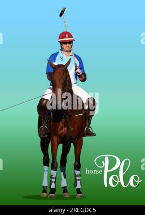 Image of polo player in action. 3d color vector illustration Stock Vector
