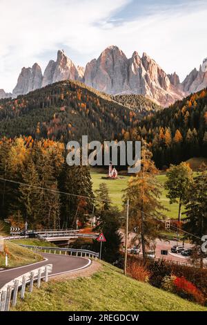 Road leading to Chiesetta di San Giovanni Church in Ranui Dolomites Italy Stock Photo