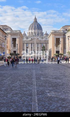 Rome, Italy - 26 Nov, 2022: St Peter Basilica viewed from Via della Conciliazione Stock Photo
