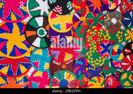 Colorful hand-woven ornaments in the market of aswan, egypt Stock Photo