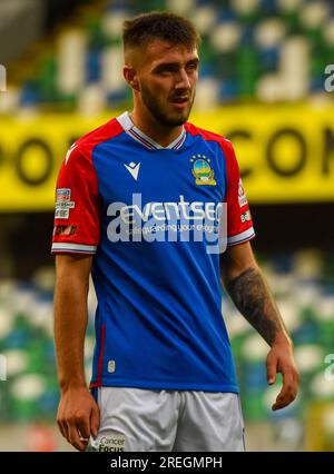 Linfield player Jack Scott - Linfield Vs Pogoń Szczecin, UEFA Europa Conference League, Thursday 27th July 2023, Windsor Park Belfast Stock Photo