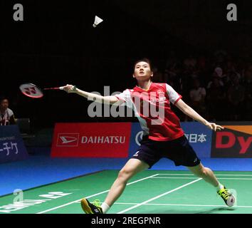 Tokyo, JAPAN. 28th July, 2023. Han Yue of China competes during the women's singles quarter finals against Tai Tzu Ying of Chinese Taipei at the JAPAN Open Badminton Championships 2023 in TOKYO, JAPAN, July 28, 2023. Credit: Zhang Yiyi/Xinhua/Alamy Live News Stock Photo