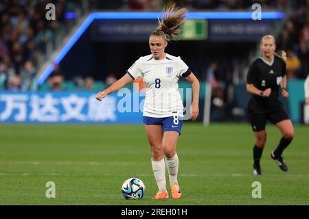 Sydney, Australia. 28th July, 2023. Georgia Stanway of England passes the ball during the FIFA Women's World Cup 2023 match between England Women and Denmark Women at Allianz Stadium, Sydney, Australia on 28 July 2023. Photo by Peter Dovgan. Editorial use only, license required for commercial use. No use in betting, games or a single club/league/player publications. Credit: UK Sports Pics Ltd/Alamy Live News Stock Photo