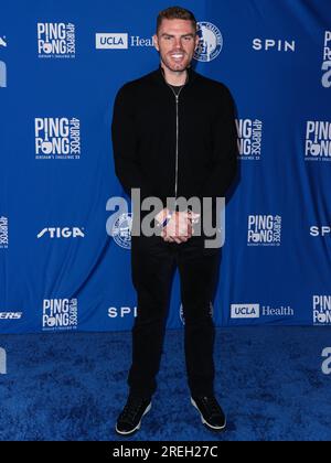 ELYSIAN PARK, LOS ANGELES, CALIFORNIA, USA - JULY 27: Canadian-American professional baseball first baseman for the Los Angeles Dodgers of Major League Baseball Freddie Freeman arrives at Kershaw's Challenge 10th Annual Ping Pong 4 Purpose 2023 Charity Event Celebrity Tournament held at Dodger Stadium on July 27, 2023 in Elysian Park, Los Angeles, California, United States. (Photo by Xavier Collin/Image Press Agency) Stock Photo