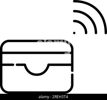 Cardholder wallet and wi-fi symbol. Contactless payment system. Pixel perfect, editable stroke Stock Vector