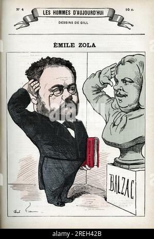 Portrait de Emile Zola (1840-1902), homme de lettre francais. Caricature de Gill, Paris. Stock Photo