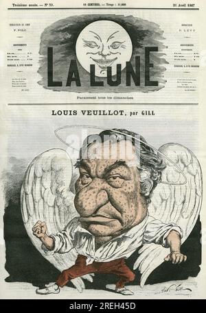 Portrait de Louis Veuillot (1813-1883), journaliste et homme de lettres francais. Caricature par Gill, in 'La Lune', le 21 avril 1867. Stock Photo