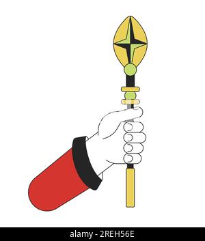 Hand holding wizard staff flat line color isolated vector object Stock Vector