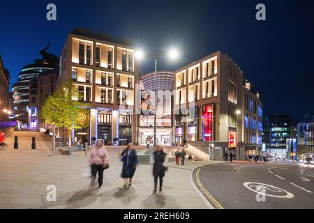 St James Quarter retail shopping centre and residential development at night in city of Edinburgh, Scotland, UK. Stock Photo