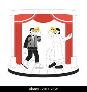 Theatre performance 2D vector monochrome isolated spot illustration Stock Vector