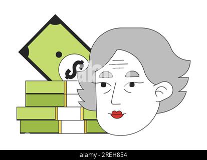 Pensioner money flat line concept vector spot illustration Stock Vector
