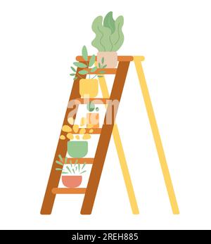Houseplants on ladder steps semi flat colour vector object Stock Vector