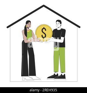 Couple buying real estate flat line concept vector spot illustration Stock Vector
