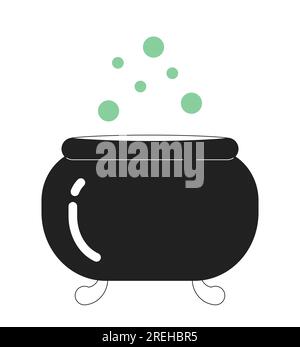 Witches brew in cauldron monochrome flat vector object Stock Vector