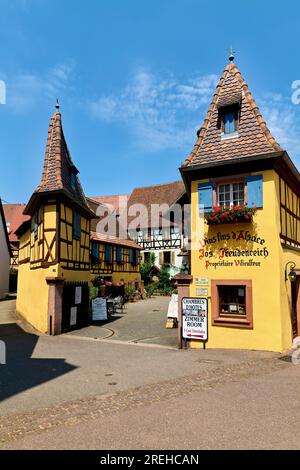 Eguisheim Alsace France. Alsace Wine Route. The timber framed houses in old town Stock Photo