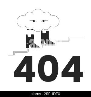 Surreal cloud walking in boots black white error 404 flash message Stock Vector