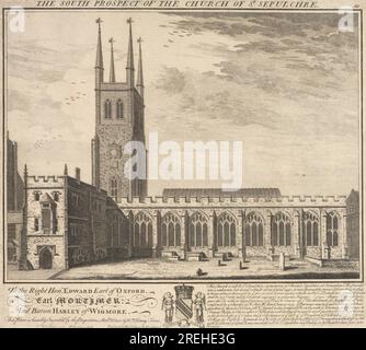 The South Prospect of the Church of Sepulchre 1737 by William Henry Toms Stock Photo