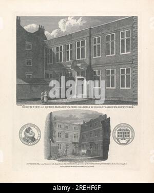 North View of Queen Elizabeth's Free Grammar School 1815 by Bartholomew Howlett Stock Photo