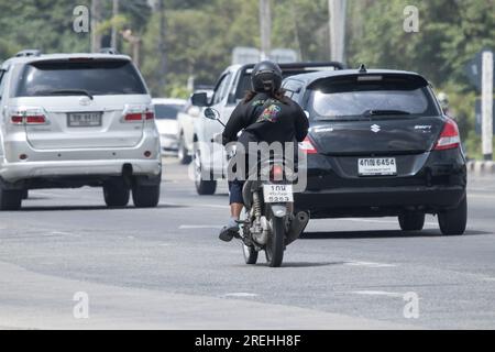 Chiangmai, Thailand -   June  17 2023: Private Honda Wave Motorcycle. On road no.1001 8 km from Chiangmai city. Stock Photo