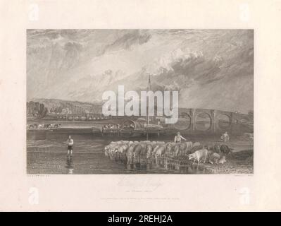 Walton Bridge on Thames, Surrey 1830 by John Charles Varrall Stock Photo