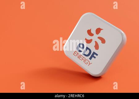 LONDON, UK - July 2023: EDF gas and electricity energy supplier company logo. 3D Rendering Stock Photo