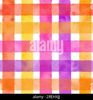 Hand painted watercolour checked pattern background in bright colours Stock Vector