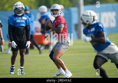 Detroit Lions quarterback Adrian Martinez (18) looks over the Carolina  Panthers defense during an NFL preseason football game, Friday, Aug. 25,  2023, in Charlotte, N.C. (AP Photo/Brian Westerholt Stock Photo - Alamy