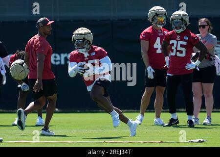 San Francisco 49ers' Isaiah Winstead takes part during the NFL team's  football training camp in Santa Clara, Calif., Wednesday, July 26, 2023.  (AP Photo/Jeff Chiu Stock Photo - Alamy