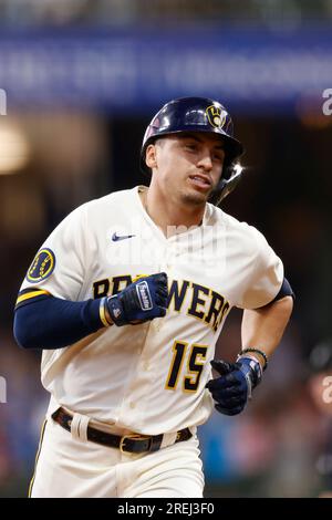 Milwaukee Brewers' Tyrone Taylor rounds first base after hitting a home run  off of New York Yankees pitcher Jonathan Loaisiga (43) during the eighth  inning of a baseball game Saturday, Sept. 9