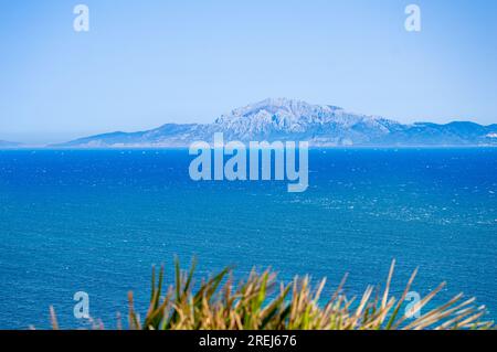 Panoramic view of Gibraltar Strait from Spanish side in Tarifa, Spain Stock Photo