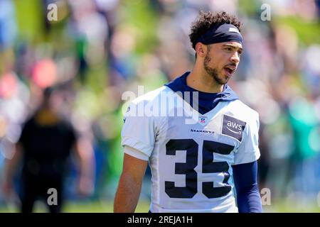 Seattle Seahawks free safety Joey Blount (35) during an NFL Preseason  football game against the Chicago